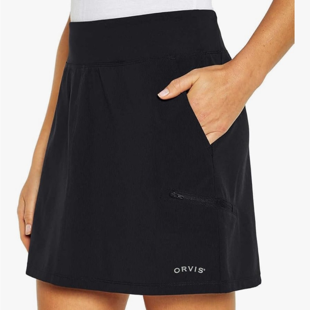 Orvis Skort Women Black Moisture Wicking Golf Travel Sport Tennis Skirt